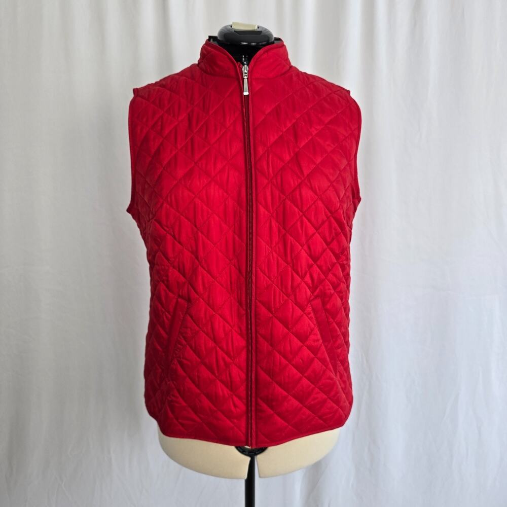 Karen Scott Puffer Quilted Vest Women's L Red Full Zip Up